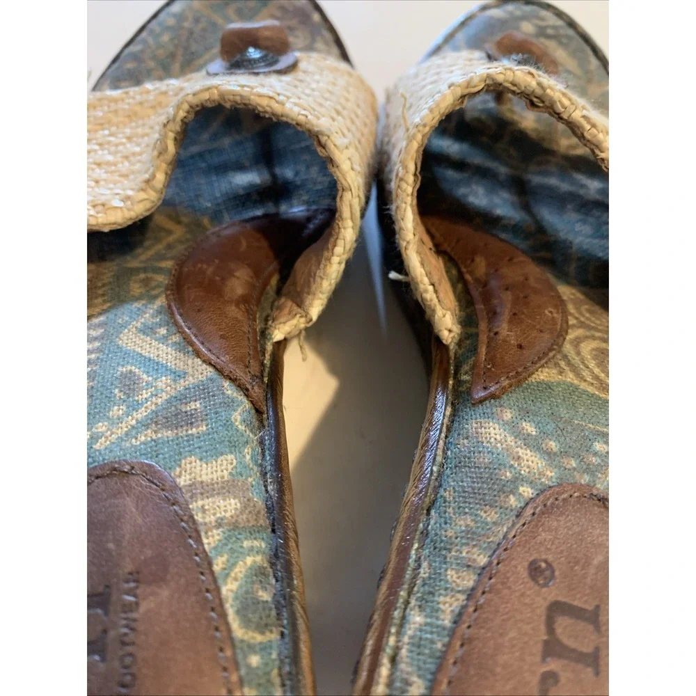 Born HandCrafted Footwear Weave Wedge Platform Raffia Sandals Slides Sz 9
